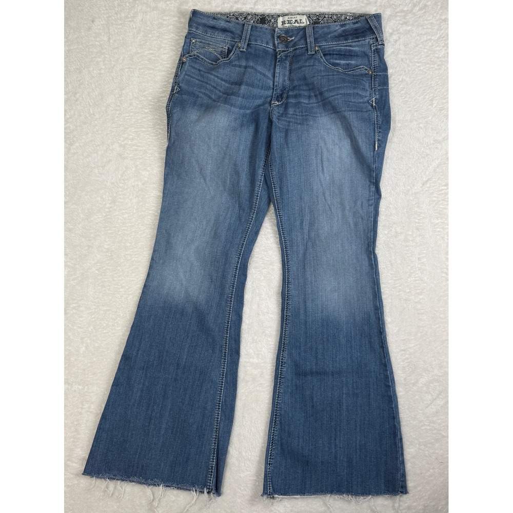 Ariat Real Denim Jeans Mens 32R Blue Western Cowboy Bootcut Stretch Distressed